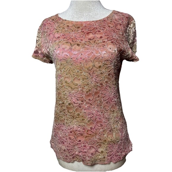 Y2K SoftGirl Fairycore Sheer Lace Glitter top size medium - Picture 2 of 8